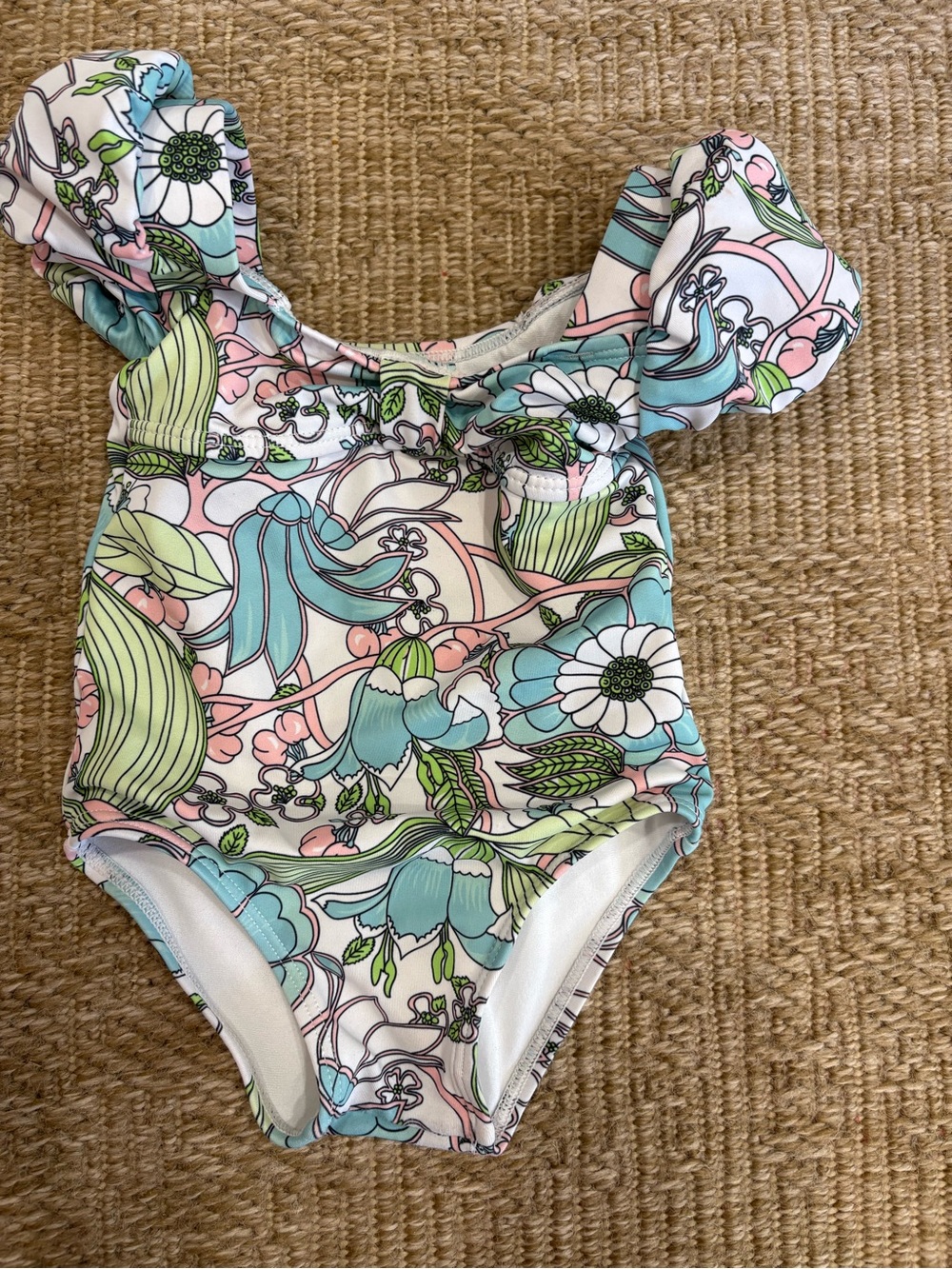 Janie and Jack Floral Ruffle One-Piece Swimsuit — Pink, Blue & Green